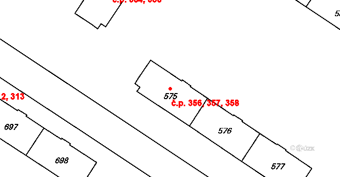 Milovice 356,357,358 na parcele st. 575 v KÚ Milovice nad Labem, Katastrální mapa