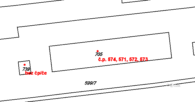 Bohosudov 571,572,573,574, Krupka na parcele st. 705 v KÚ Bohosudov, Katastrální mapa