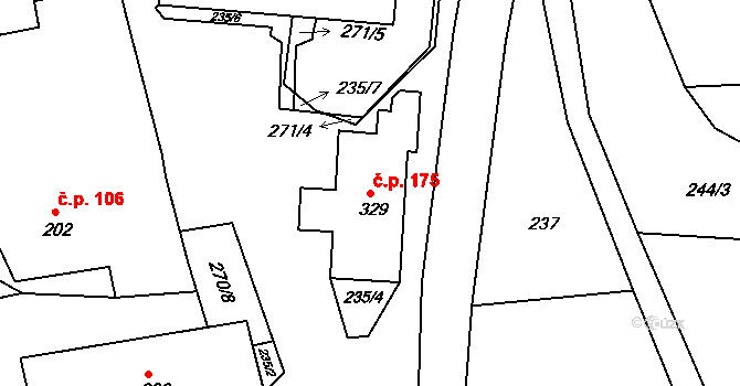 Trstěnice 175 na parcele st. 329 v KÚ Trstěnice u Litomyšle, Katastrální mapa