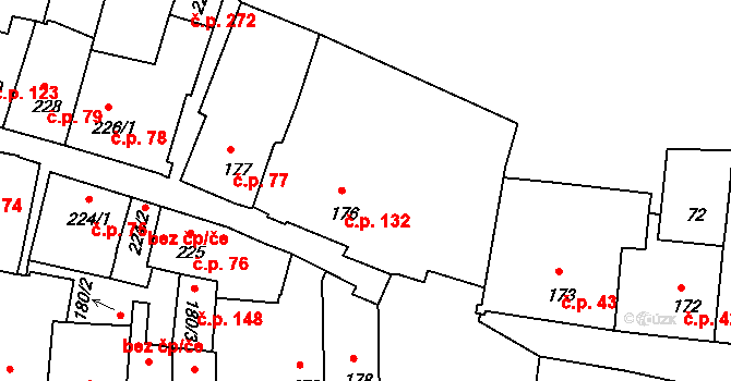 Zámostí 132, Třebíč na parcele st. 176 v KÚ Podklášteří, Katastrální mapa