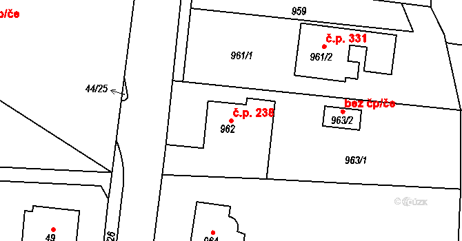 Děčín XXXII-Boletice nad Labem 238, Děčín na parcele st. 962 v KÚ Boletice nad Labem, Katastrální mapa