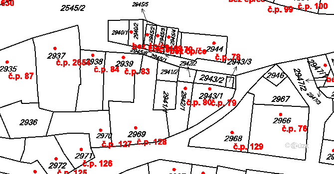 Líšeň 81, Brno na parcele st. 2941/1 v KÚ Líšeň, Katastrální mapa