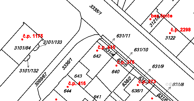 Pelhřimov 415 na parcele st. 642 v KÚ Pelhřimov, Katastrální mapa