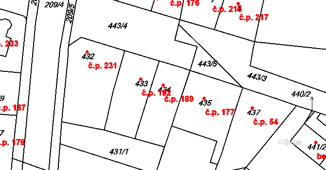 Řetenice 189, Teplice na parcele st. 434 v KÚ Teplice-Řetenice, Katastrální mapa