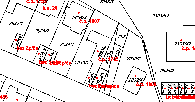 Trnovany 1703, Teplice na parcele st. 2033/2 v KÚ Teplice-Trnovany, Katastrální mapa