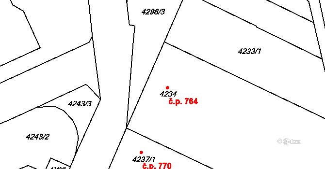 Teplice 764 na parcele st. 4234 v KÚ Teplice, Katastrální mapa
