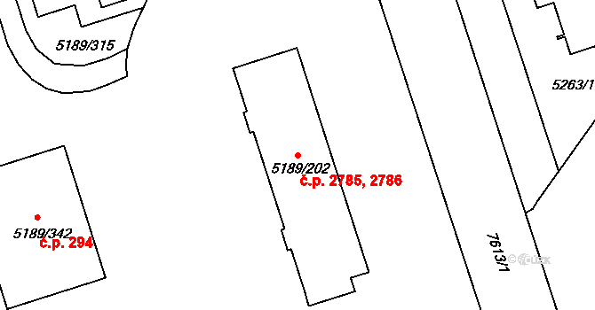 Frýdek 2785,2786, Frýdek-Místek na parcele st. 5189/202 v KÚ Frýdek, Katastrální mapa