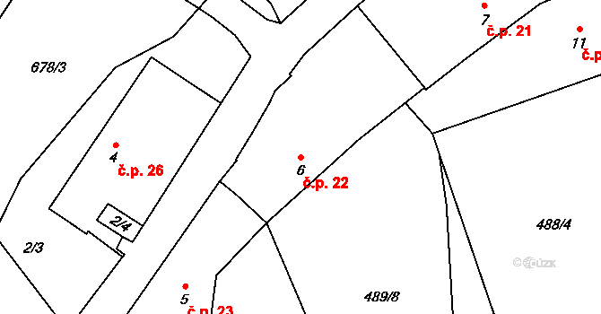 Vlčice 22, Blovice na parcele st. 6 v KÚ Vlčice u Blovic, Katastrální mapa