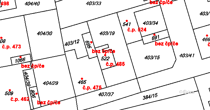 Veltrusy 485 na parcele st. 522 v KÚ Veltrusy, Katastrální mapa