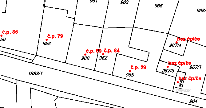 Dubeč 84, Praha na parcele st. 962 v KÚ Dubeč, Katastrální mapa