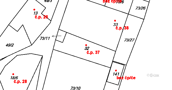 Jelence 37, Dolní Hbity na parcele st. 32 v KÚ Jelence, Katastrální mapa