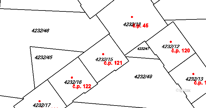Příbram VIII 121, Příbram na parcele st. 4232/15 v KÚ Příbram, Katastrální mapa