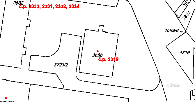 Dvůr Králové nad Labem 2318 na parcele st. 3686 v KÚ Dvůr Králové nad Labem, Katastrální mapa