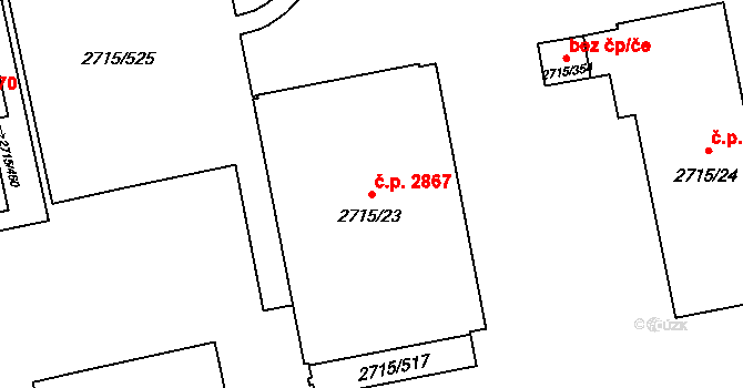 Hranice 2867, Karviná na parcele st. 2715/23 v KÚ Karviná-město, Katastrální mapa