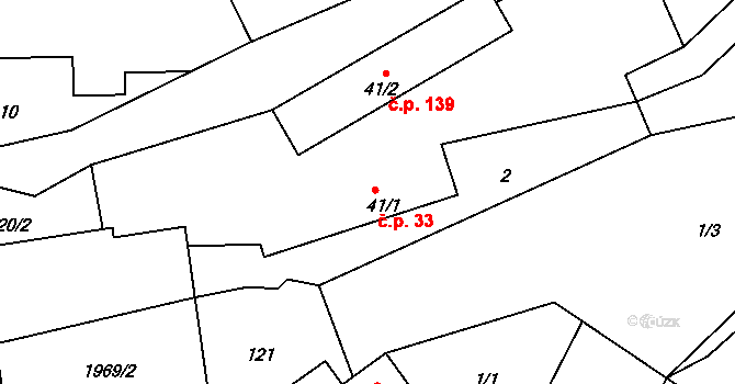 Ždánice 33 na parcele st. 41/1 v KÚ Ždánice u Kouřimi, Katastrální mapa