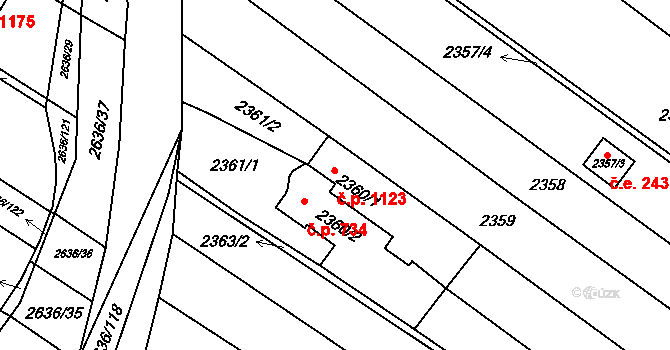 Oslavany 1123 na parcele st. 2360/1 v KÚ Oslavany, Katastrální mapa