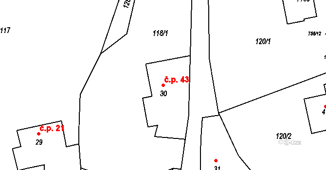 Parník 43, Česká Třebová na parcele st. 30 v KÚ Parník, Katastrální mapa