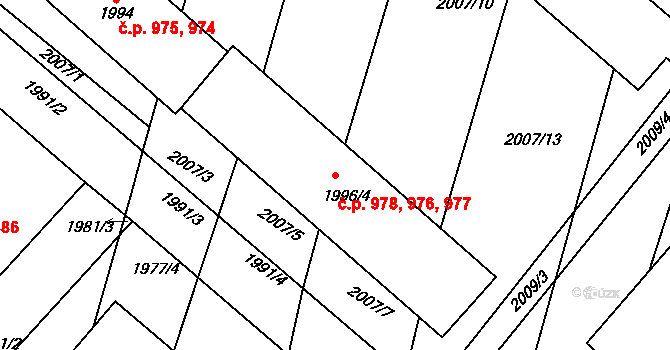 Pečky 976,977,978 na parcele st. 1996/4 v KÚ Pečky, Katastrální mapa