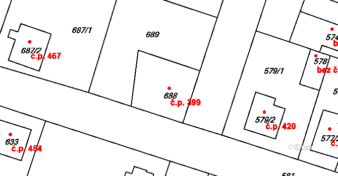 Jindřichův Hradec III 399, Jindřichův Hradec na parcele st. 688 v KÚ Jindřichův Hradec, Katastrální mapa