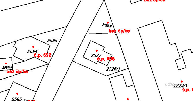 Šluknov 695 na parcele st. 2327 v KÚ Šluknov, Katastrální mapa