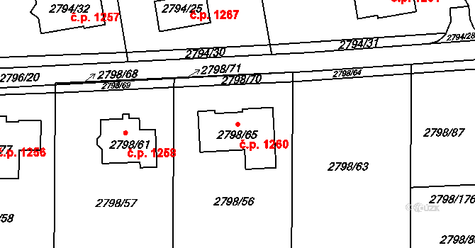 Mohelnice 1260 na parcele st. 2798/65 v KÚ Mohelnice, Katastrální mapa