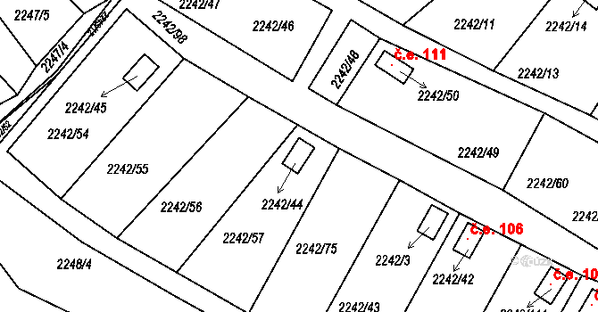 Bylnice 108, Brumov-Bylnice na parcele st. 2242/44 v KÚ Bylnice, Katastrální mapa