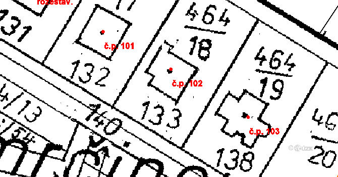 Jindice 102, Rašovice na parcele st. 133 v KÚ Jindice, Katastrální mapa