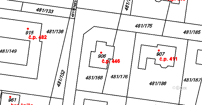 Nučice 446 na parcele st. 906 v KÚ Nučice u Rudné, Katastrální mapa