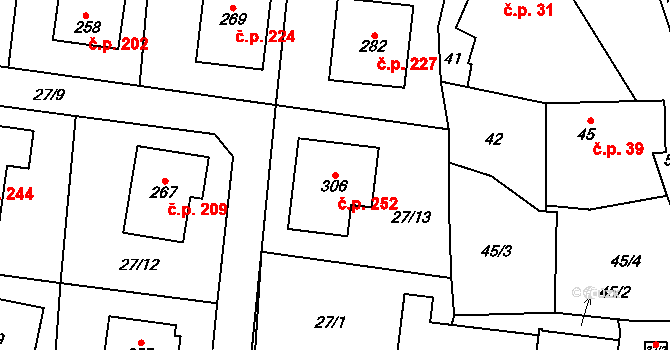 Láz 252 na parcele st. 306 v KÚ Láz, Katastrální mapa