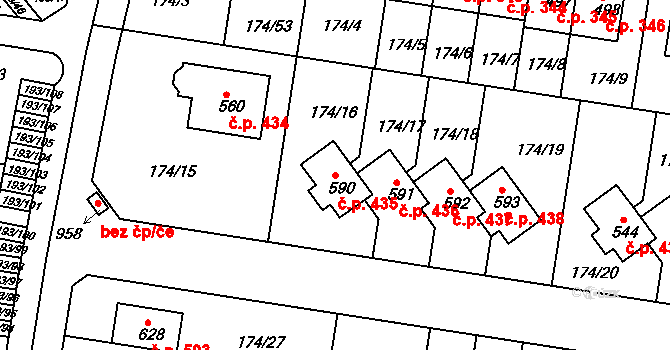 Nehvizdy 435 na parcele st. 590 v KÚ Nehvizdy, Katastrální mapa