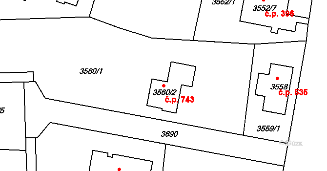 Rumburk 1 743, Rumburk na parcele st. 3560/2 v KÚ Rumburk, Katastrální mapa