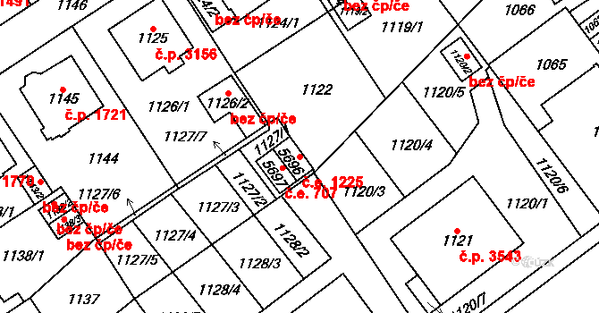 Chomutov 1225 na parcele st. 5696 v KÚ Chomutov I, Katastrální mapa