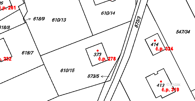 Unčín 278, Krupka na parcele st. 373 v KÚ Unčín u Krupky, Katastrální mapa