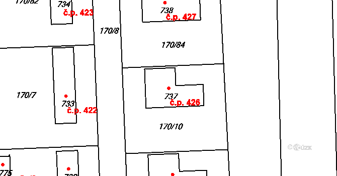 Louky 426, Zlín na parcele st. 737 v KÚ Louky nad Dřevnicí, Katastrální mapa