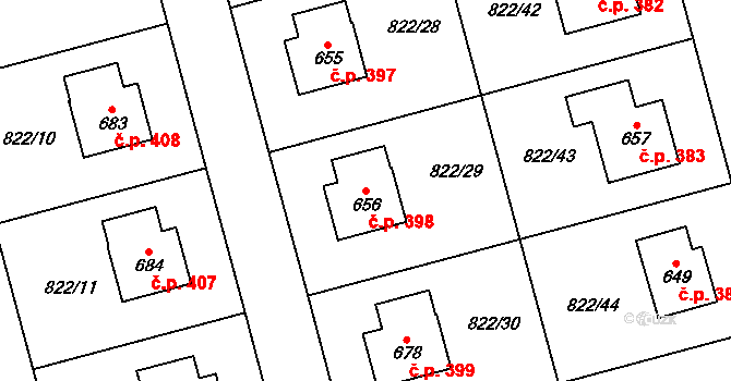 Hrochův Týnec 398 na parcele st. 656 v KÚ Hrochův Týnec, Katastrální mapa