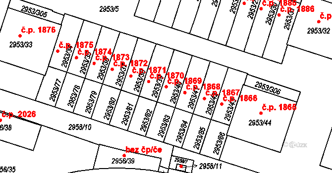 Kadaň 1869 na parcele st. 2953/40 v KÚ Kadaň, Katastrální mapa