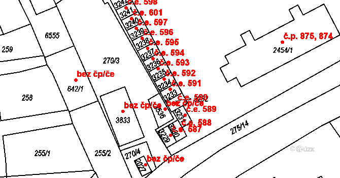 Horní Předměstí 591, Polička na parcele st. 3233 v KÚ Polička, Katastrální mapa