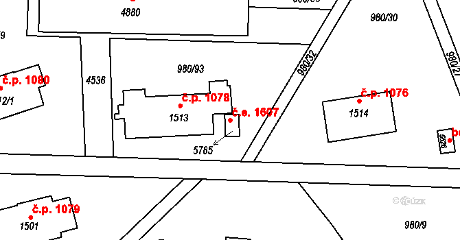 Zlín 1607 na parcele st. 5785 v KÚ Zlín, Katastrální mapa