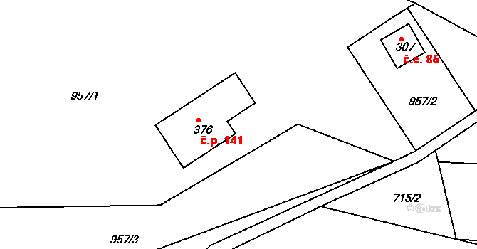 Podkopná Lhota 141 na parcele st. 376 v KÚ Podkopná Lhota, Katastrální mapa