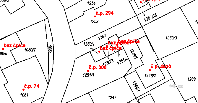 Jablonec nad Nisou 40989674 na parcele st. 1250/1 v KÚ Mšeno nad Nisou, Katastrální mapa