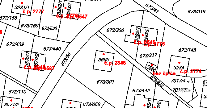 Zlín 2848 na parcele st. 3690 v KÚ Zlín, Katastrální mapa