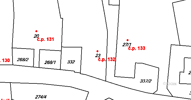 Brumovice 132 na parcele st. 23 v KÚ Brumovice u Opavy, Katastrální mapa
