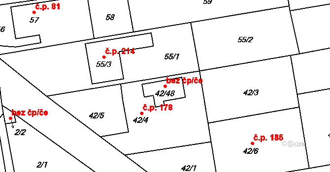 Hlučín 47985674 na parcele st. 42/48 v KÚ Bobrovníky, Katastrální mapa