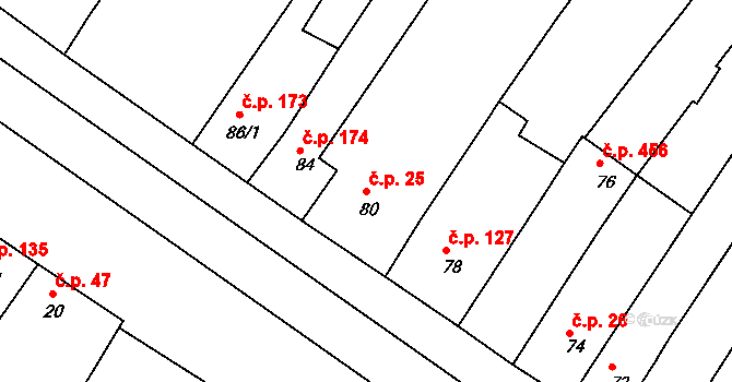 Otnice 25 na parcele st. 80 v KÚ Otnice, Katastrální mapa