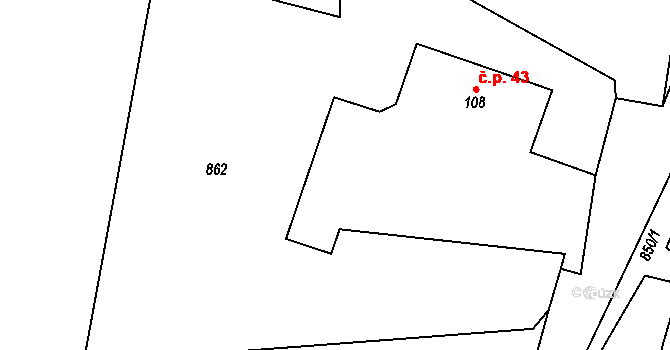 Dachov 43, Miřetice na parcele st. 108 v KÚ Miřetice u Nasavrk, Katastrální mapa