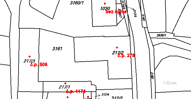 Krásná Lípa 278 na parcele st. 217/2 v KÚ Krásná Lípa, Katastrální mapa