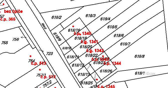 Třešť 1342 na parcele st. 618/20 v KÚ Třešť, Katastrální mapa