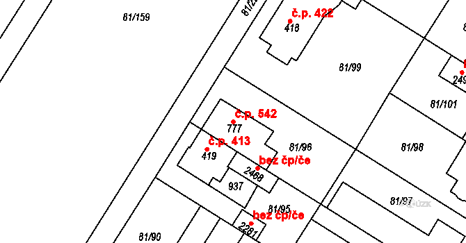 Lobeček 542, Kralupy nad Vltavou na parcele st. 777 v KÚ Lobeček, Katastrální mapa