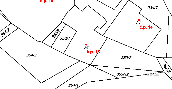 Kocourov 18, Mochtín na parcele st. 25 v KÚ Kocourov, Katastrální mapa