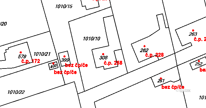Velká Ves 258, Broumov na parcele st. 308 v KÚ Velká Ves u Broumova, Katastrální mapa